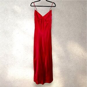 Vintage 90s Y2K Victoria's Secret Long Red Satin Lace Slip Dress Backless Sheer